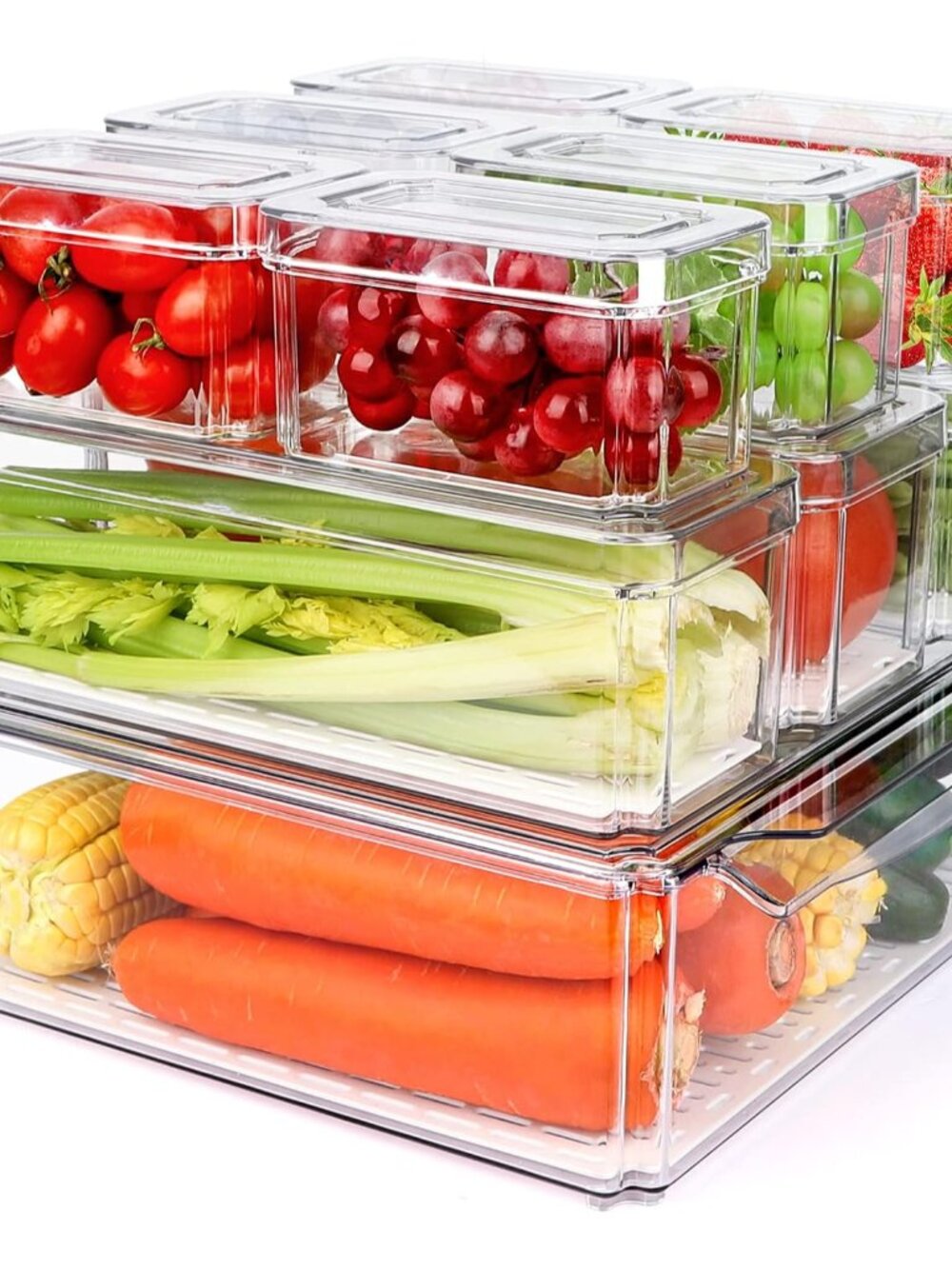 10 Pack Refrigerator Pantry Organizer Bins with Lids, Fridge Organizer Bins
